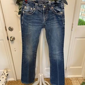 Miss Me Signature Bootcut Fleur De Lis Jeweled Pocket Jeans 27